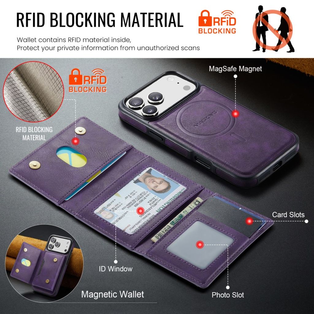 MAGKING iPhone 18 Pro Max/17 Pro Max MagSafe Kuori irrotettavalla lompakolla - Violetti