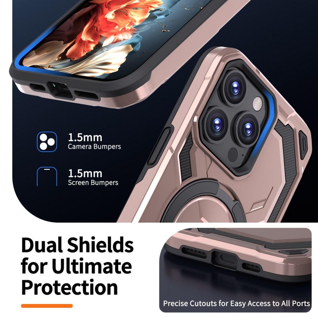 iPhone 13 Pro Max Magneettinen Kuori Jalusta – Ruusu kultaa