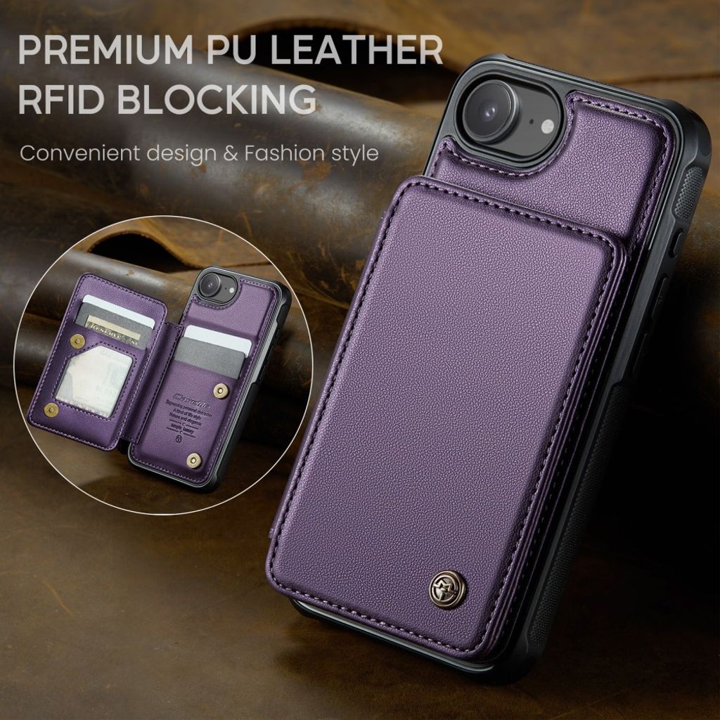 CASEME C22 Wallet Case with RFID Blocking for iPhone 16e – Purple