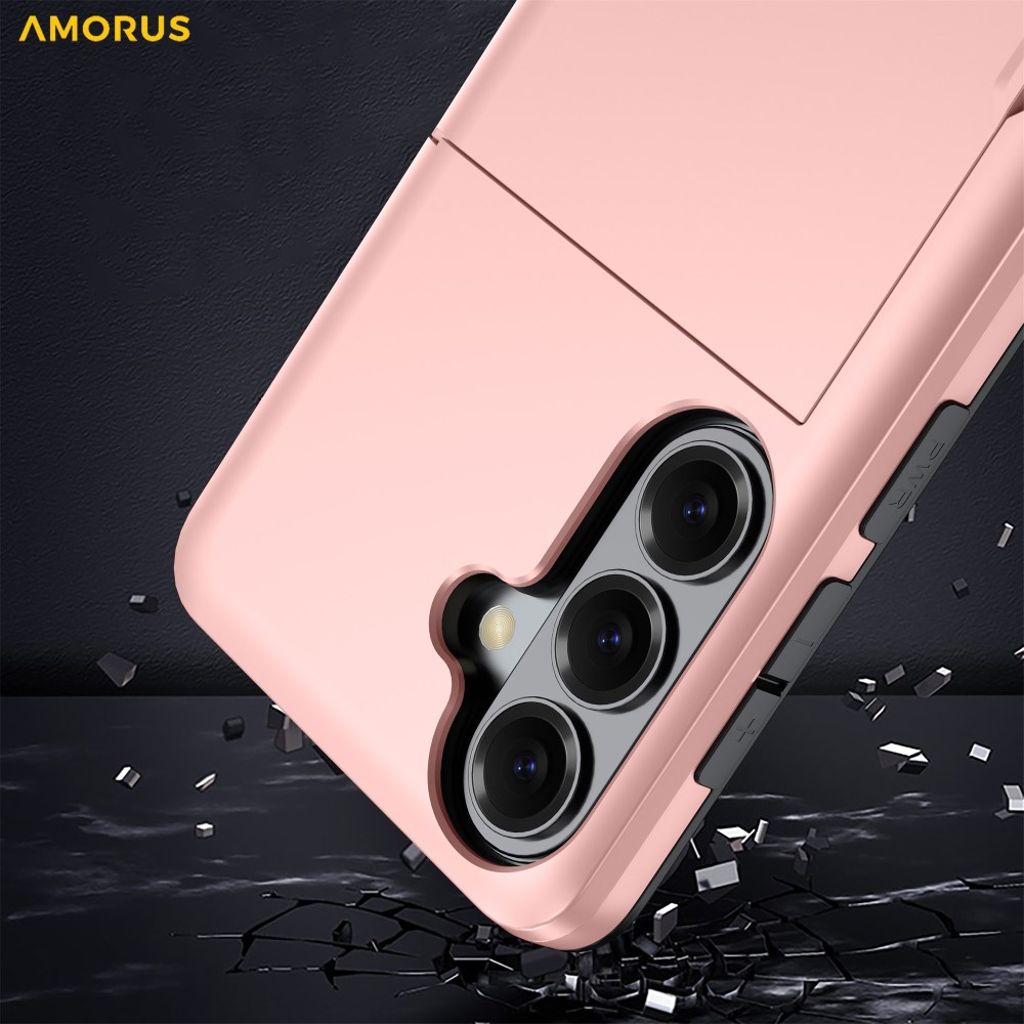 AMORUS Samsung Galaxy S26 Plus Case Sliding Card Holder - Rose Gold
