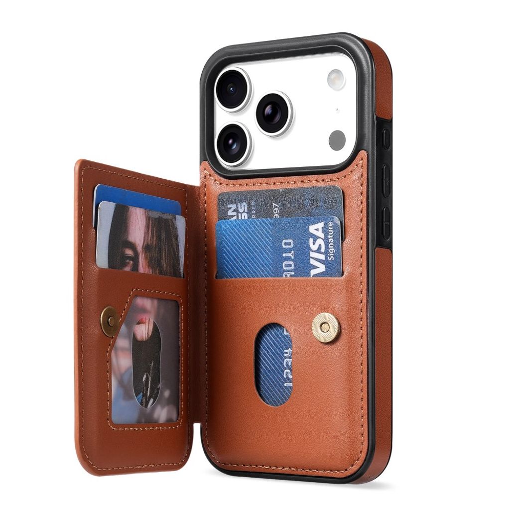 N.BEKUS iPhone 18 Pro/17 Pro Lompakkokuori RFID-suojauksella - Ruskea