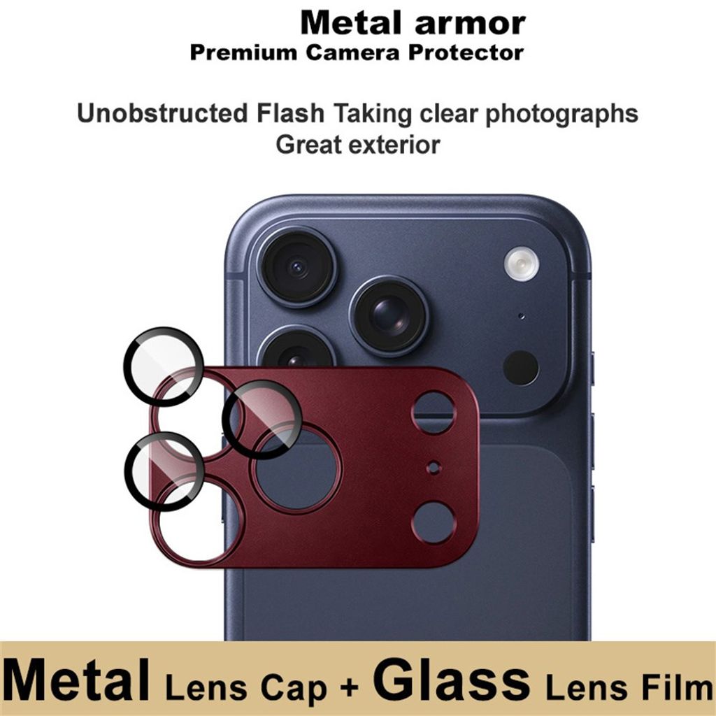 IMAK iPhone 18 Pro Max Linssinsuoja Karkaistusta Lasista ja Metallista - Punainen