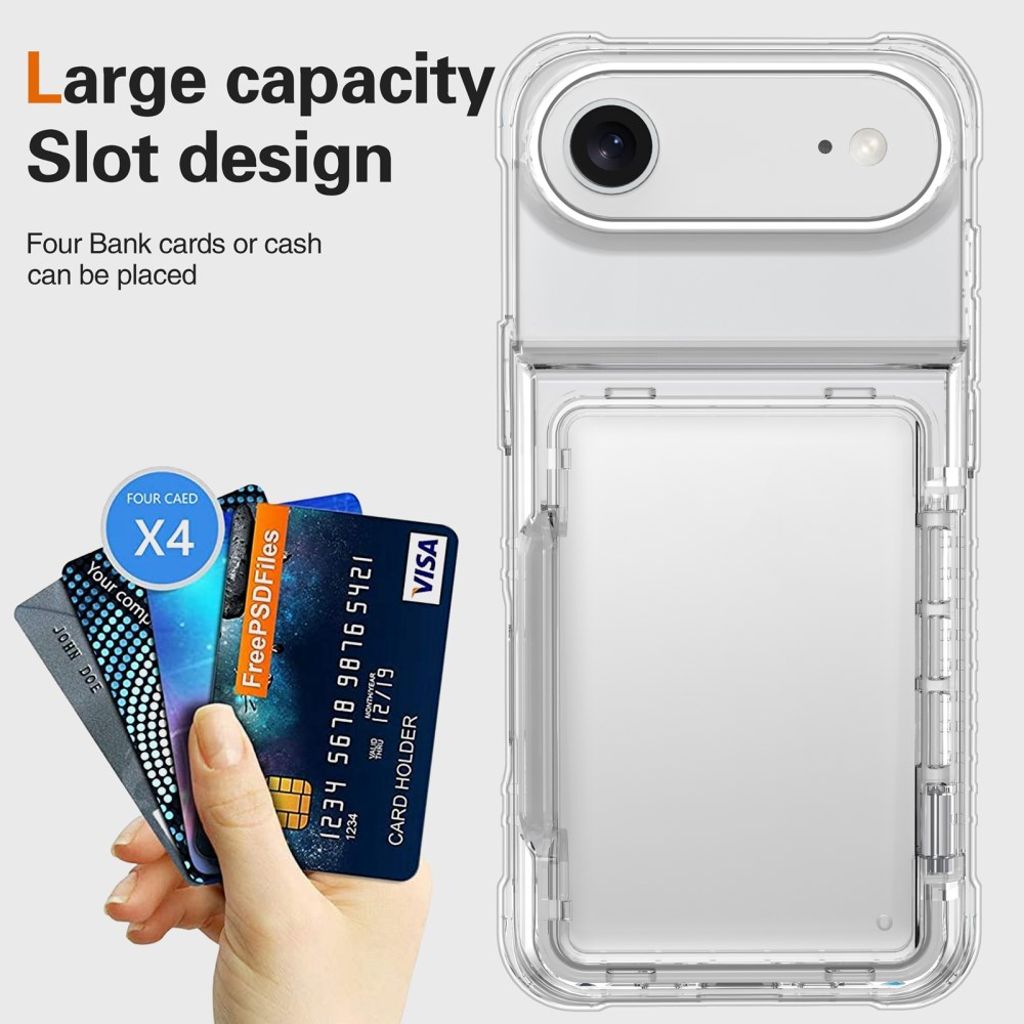 iPhone 17 Air Skal med Stativ och Kortfack - Transparent