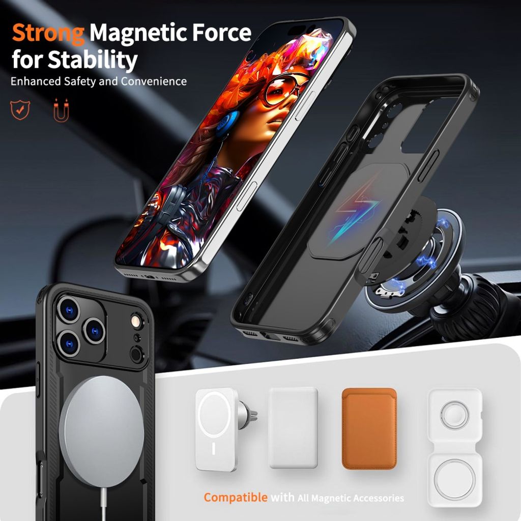 iPhone 18 Pro/17 Pro MagSafe Deksel med ringstativ - Svart