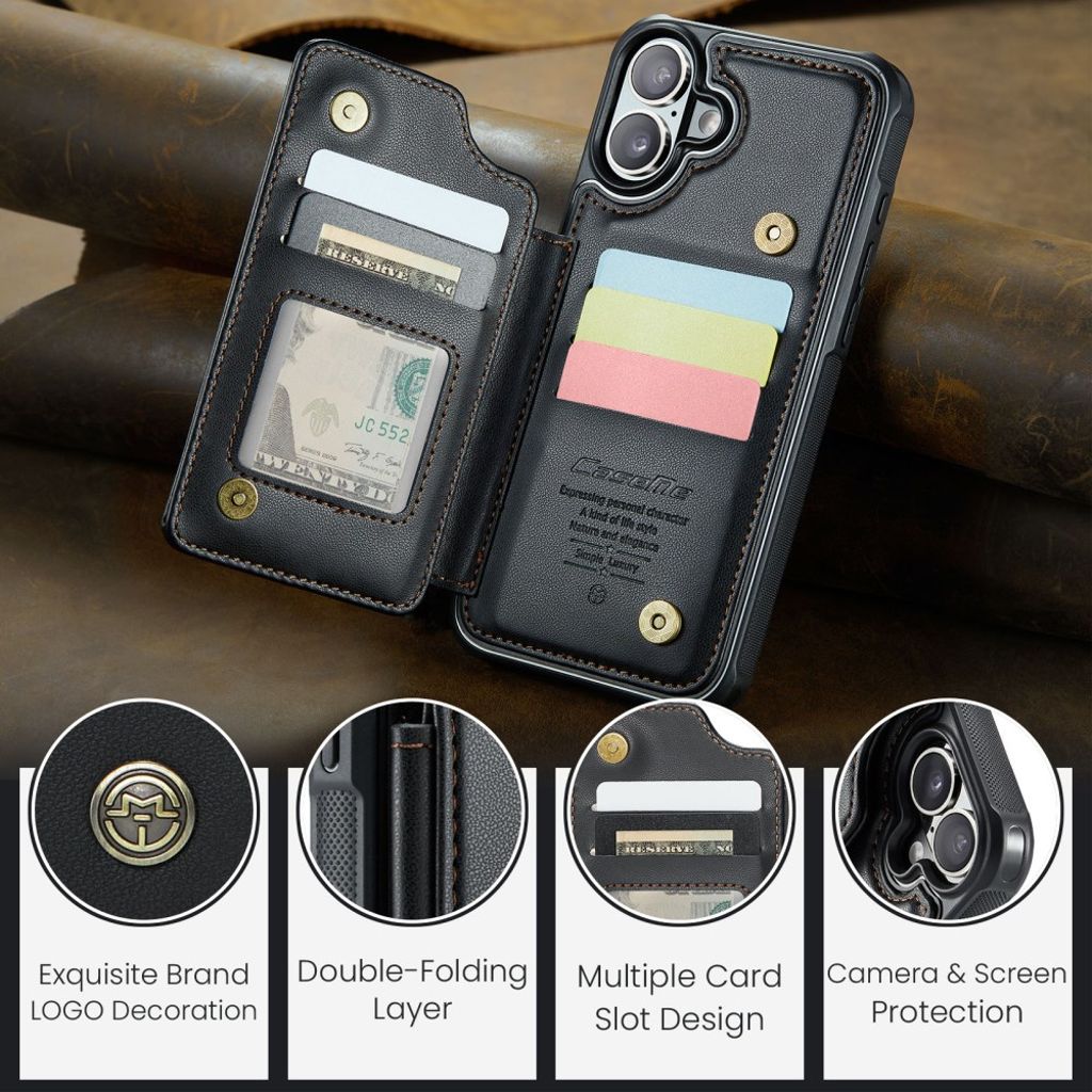 CASEME iPhone 16 Plus Case with 5 Card slots - Black