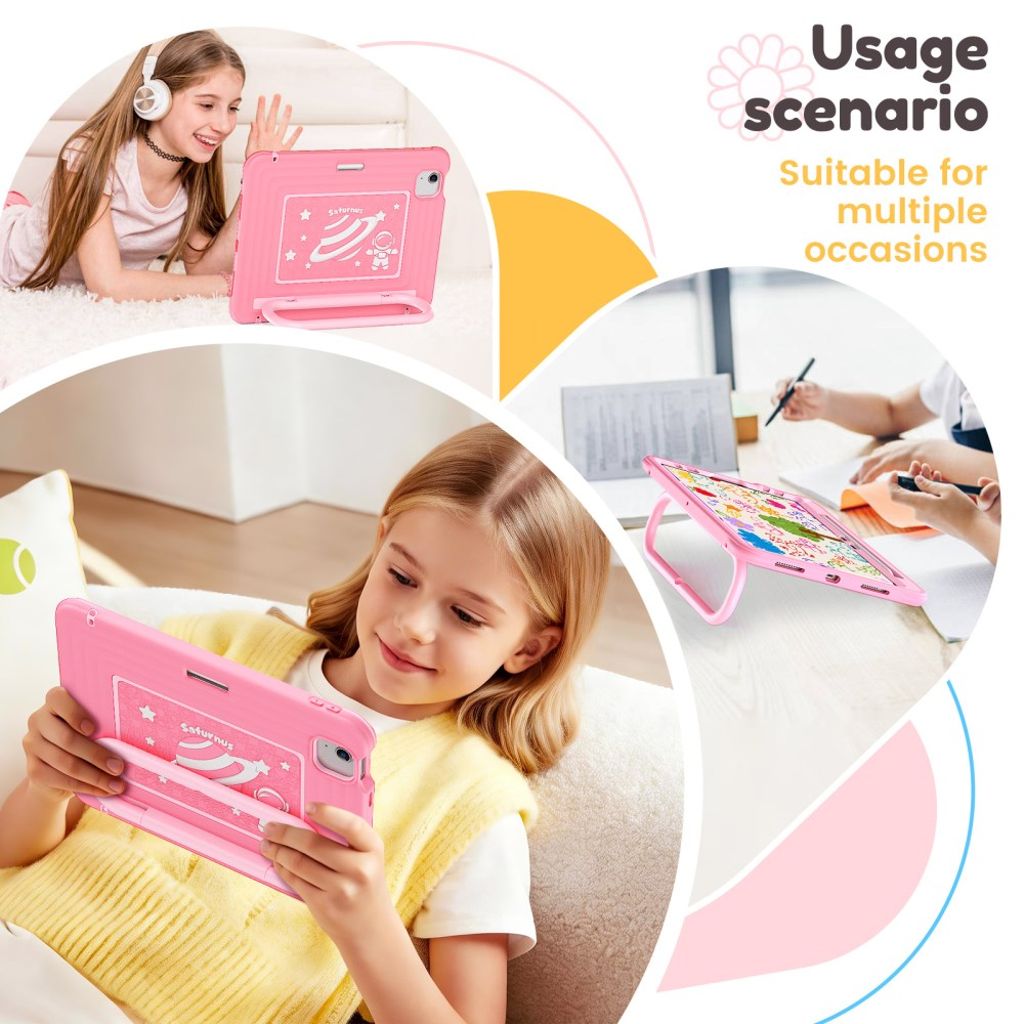 Lasten kuori jalustalla iPad Airille/Prolle 11" - Vaaleanpunainen