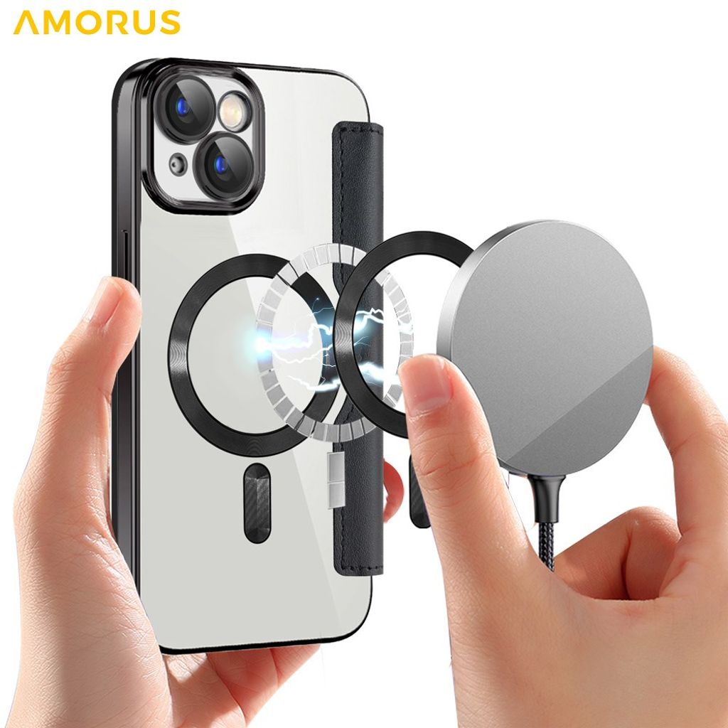 AMORUS iPhone 15 Plus Kotelo MagSafe - Musta