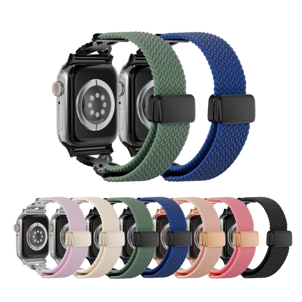 Apple Watch 42/41/40/38mm Flätat Klockarmband i Nylon med Strass - Lila