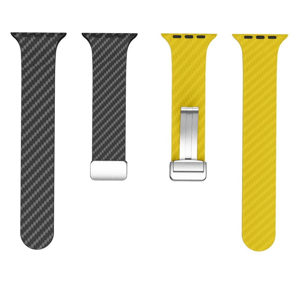 Apple Watch 49 / 46 / 44 / 42mm Klockarmband kolfibertextur - Svart/Gul