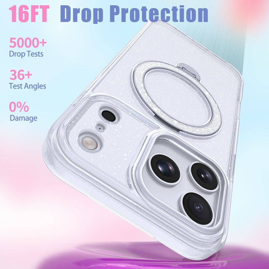 iPhone 18 Pro Max/17 Pro Max MagSafe Skal Glitter med Stativ - Silver