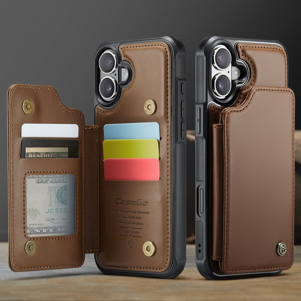 CASEME iPhone 16 Plus Case with 5 Card slots - Brown
