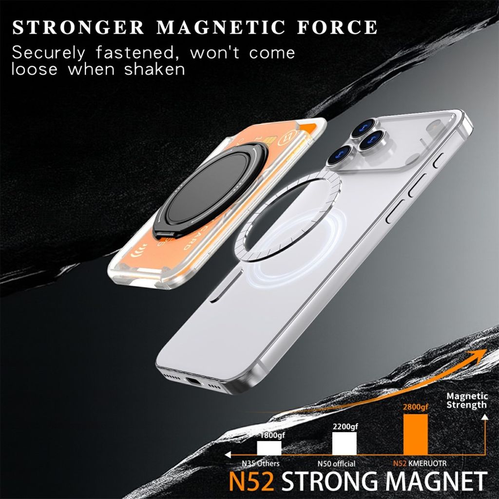 Magnetisk kortholder for mobiltelefon med ringstativ - gjennomsiktig