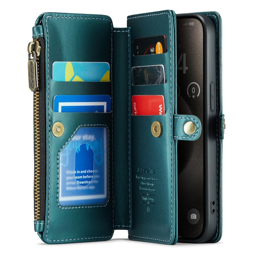 CASEME iPhone 15 Pro Plånboksfodral med Stativ och Korthållare - Grön