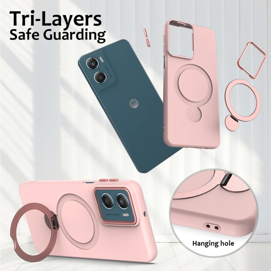 Motorola Moto G06 Power 4G/G06 4G Deksel MagSafe & Roterende Ring - Rosa