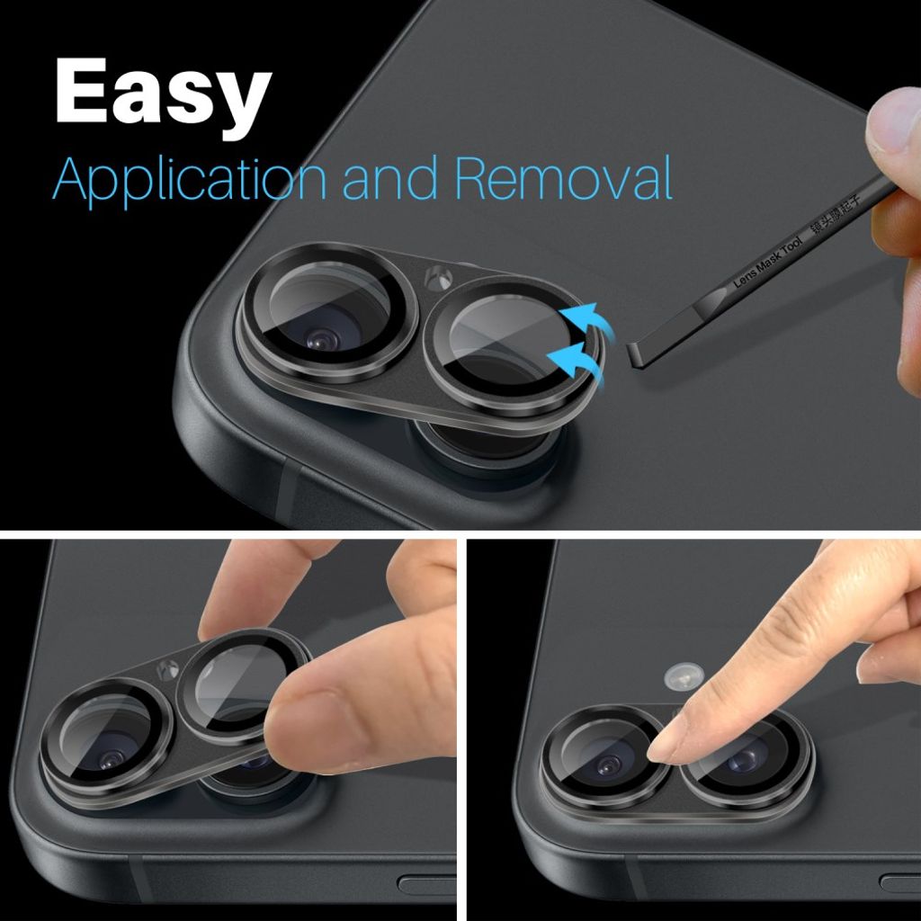 NORTHJO iPhone 16/16 Plus Kameralinsebeskytter Metall/Herdet Glass - Svart