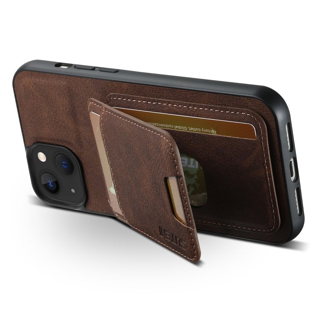 SUTENI iPhone 14 Cover Kortholder PU Læder Stativ - Brun
