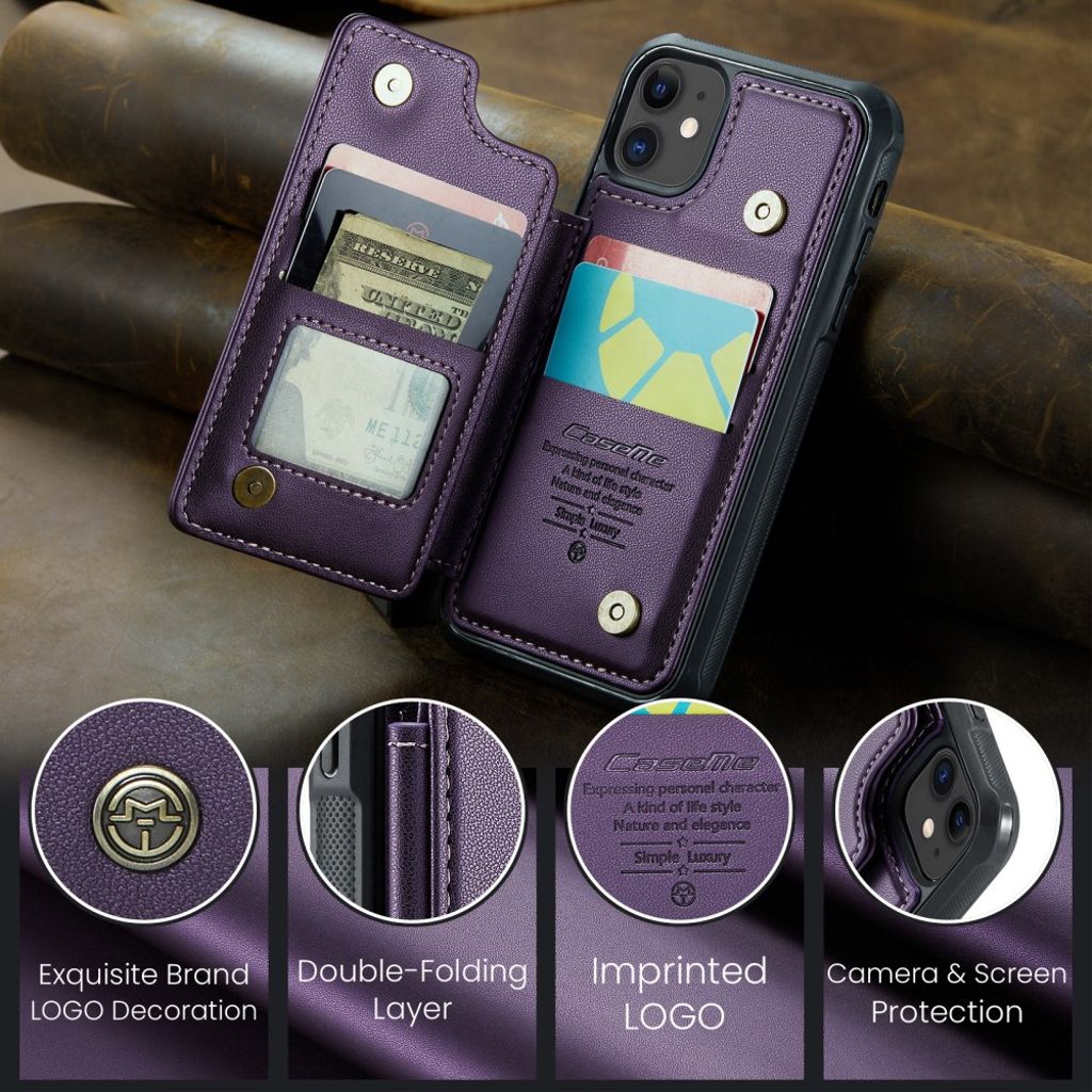 CASEME iPhone 11 Skal med 5 Kortfack - Lila