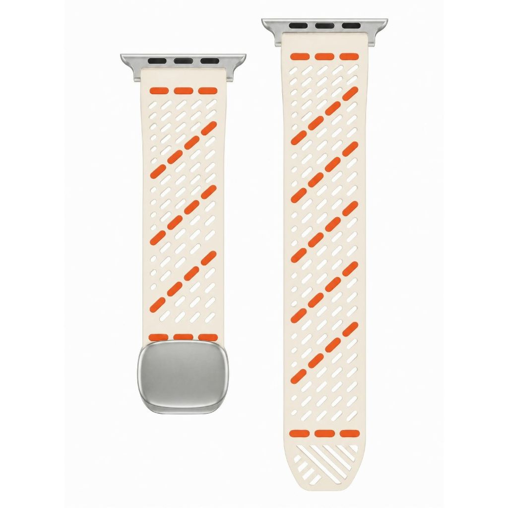 Apple Watch 49 / 46 / 44 / 42mm Silikoninen kellonranneke - Valkoinen/oranssi
