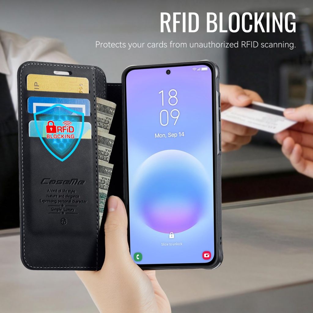 CASEME 053 Samsung Galaxy A17/A16/A26 Lompakkokotelo MagSafe RFID-estävä - Musta