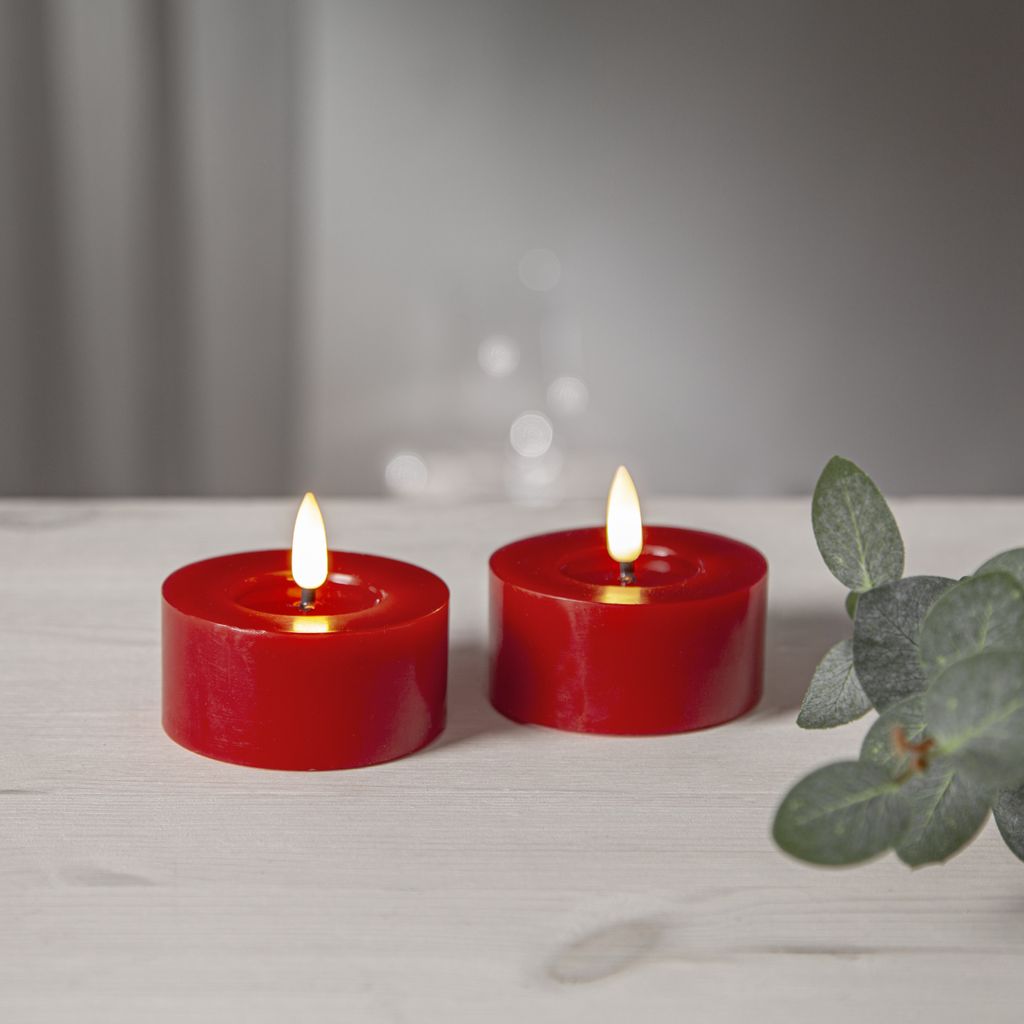 LED-varmelys Flamme Flow 55 mm, 2-pakning rød