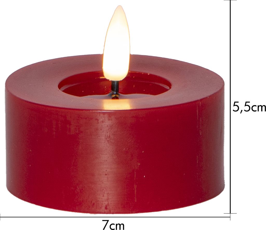 LED-varmelys Flamme Flow 55 mm, 2-pakning rød
