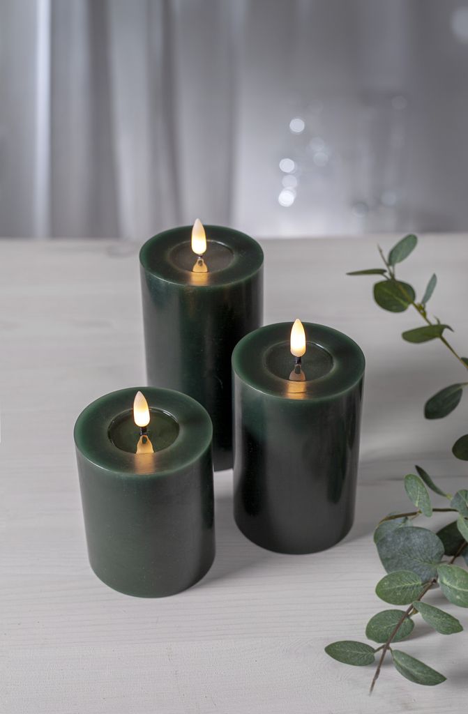 LED BLOCKLJUS FLAMME FLOW GRÖN / 15 CM / TIMER