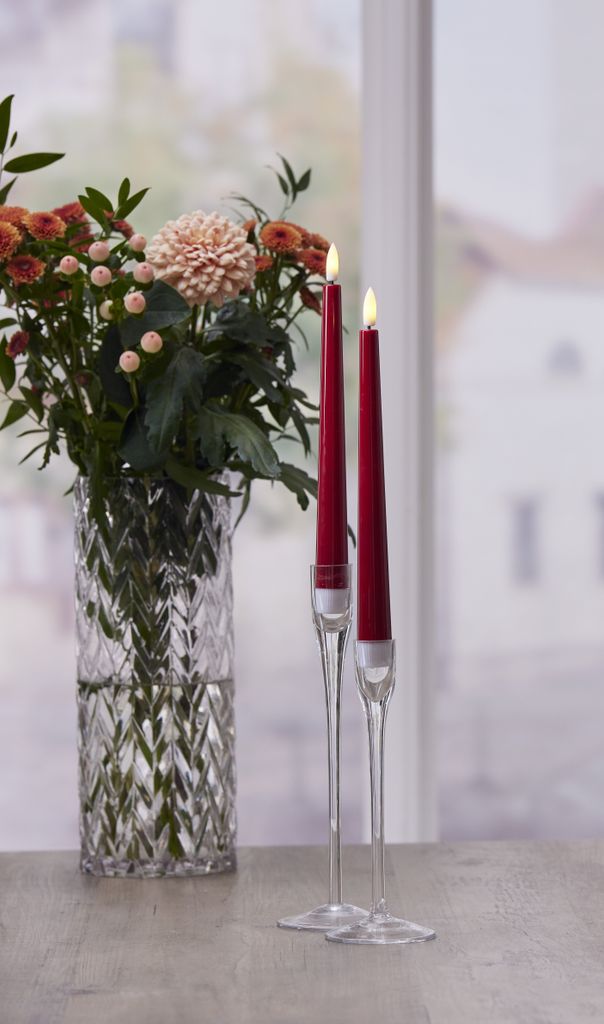 LED Antikljus 2-pack Flamme Candy Röd 26cm - Batteridrivet med Timer