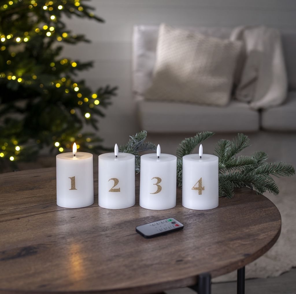 LED-LOHKOVALOT 4 KPL LIEKKIADVENTTIVALOJA / 12,5 CM / KAUKOSÄÄDIN JA AJASTIN