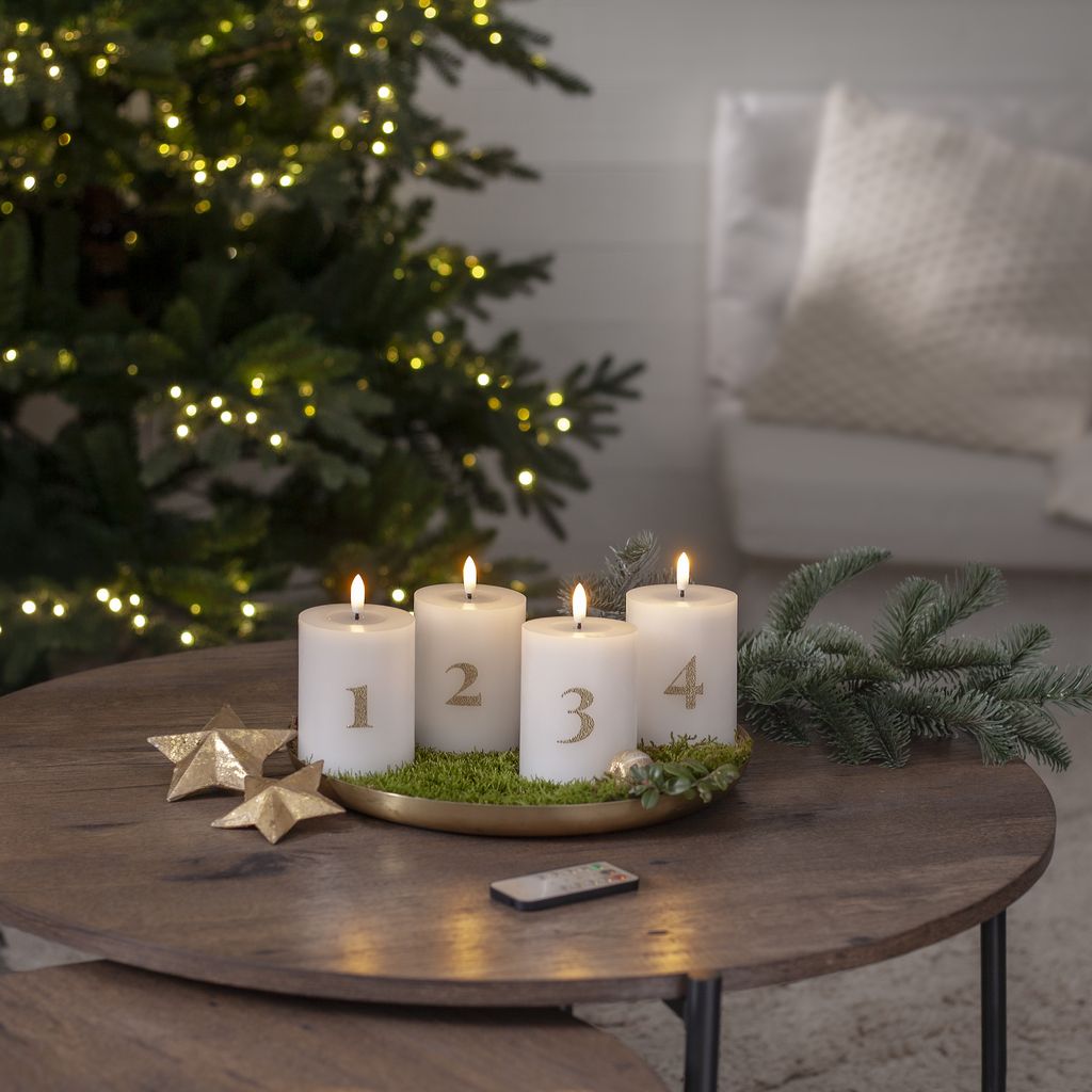 LED-LOHKOVALOT 4 KPL LIEKKIADVENTTIVALOJA / 12,5 CM / KAUKOSÄÄDIN JA AJASTIN