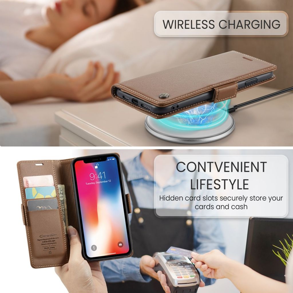CASEME iPhone XS Max Pungetui m. 3 Kortplads & RFID-blokering – Brun
