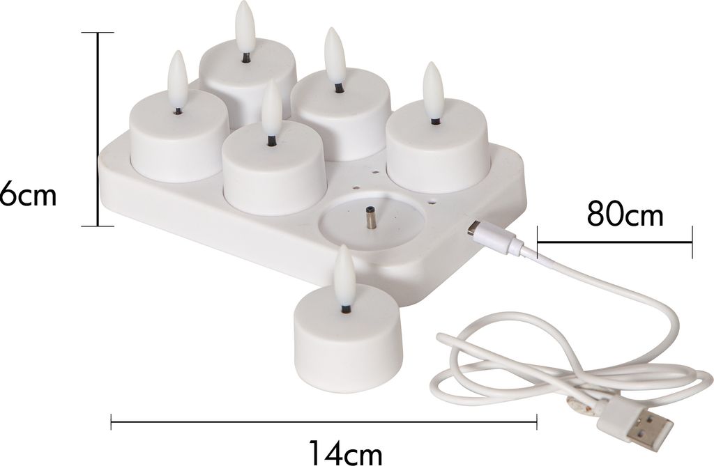 LED-lys 6-pak Flamme Charge 40x50mm - genopladeligt