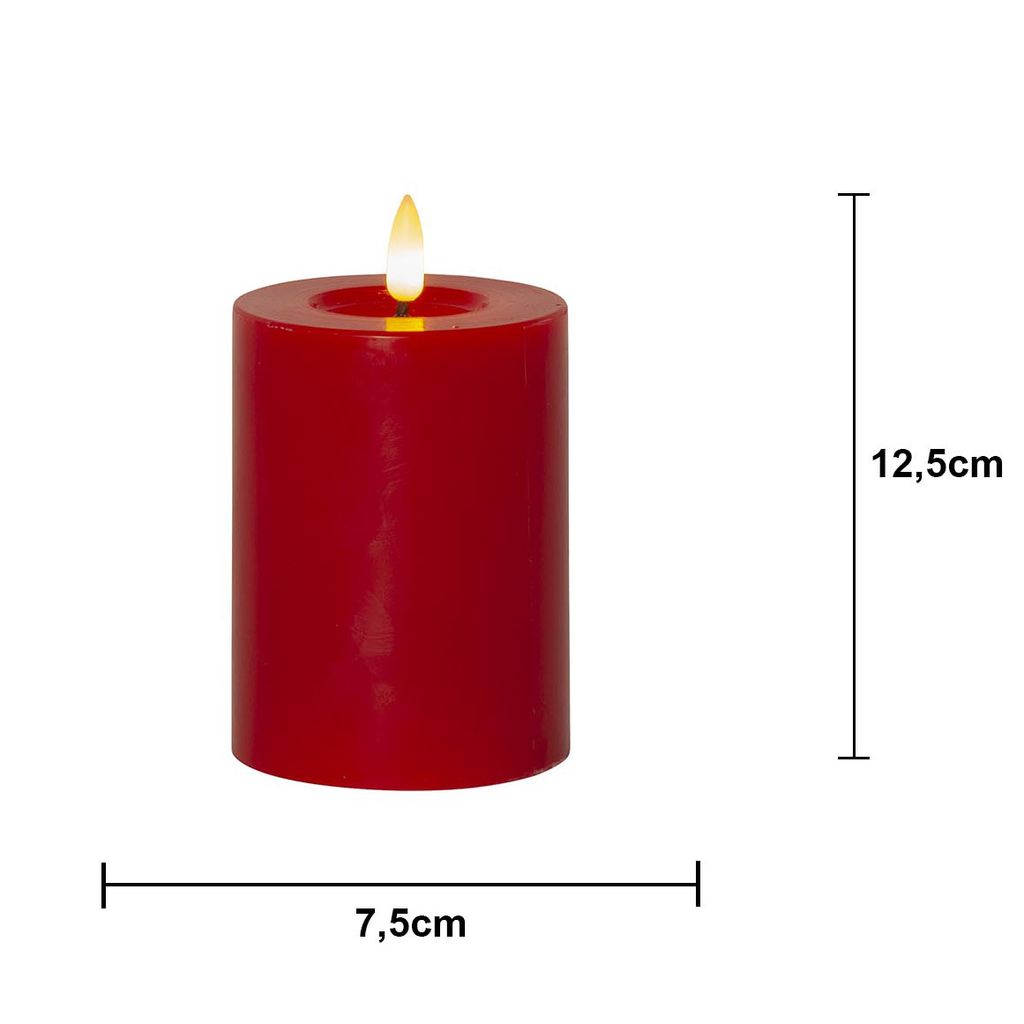 LED-BLOKKLYS MED FLAMME RØD / 12,5 CM / TIMER