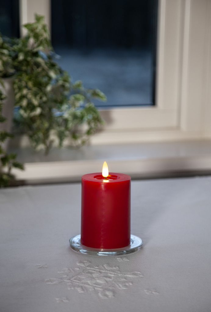 LED-BLOKKLYS MED FLAMME RØD / 12,5 CM / TIMER