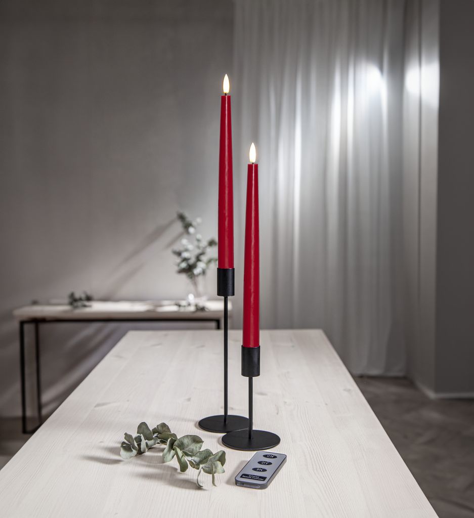 LED Antiklys 2-pak Flamme Slim Rød 28,5 cm med timer