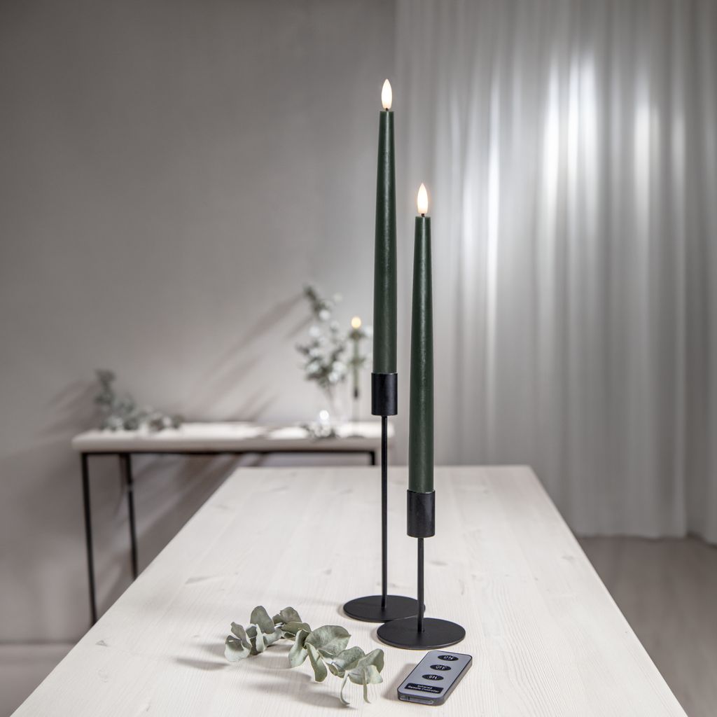 LED Antiklys 2-pak Flamme Slim Grøn 28,5 cm med timer