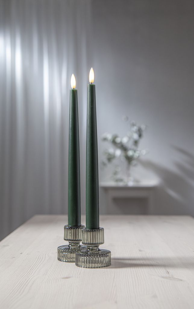 LED Antiklys 2-pak Flamme Slim Grøn 28,5 cm med timer