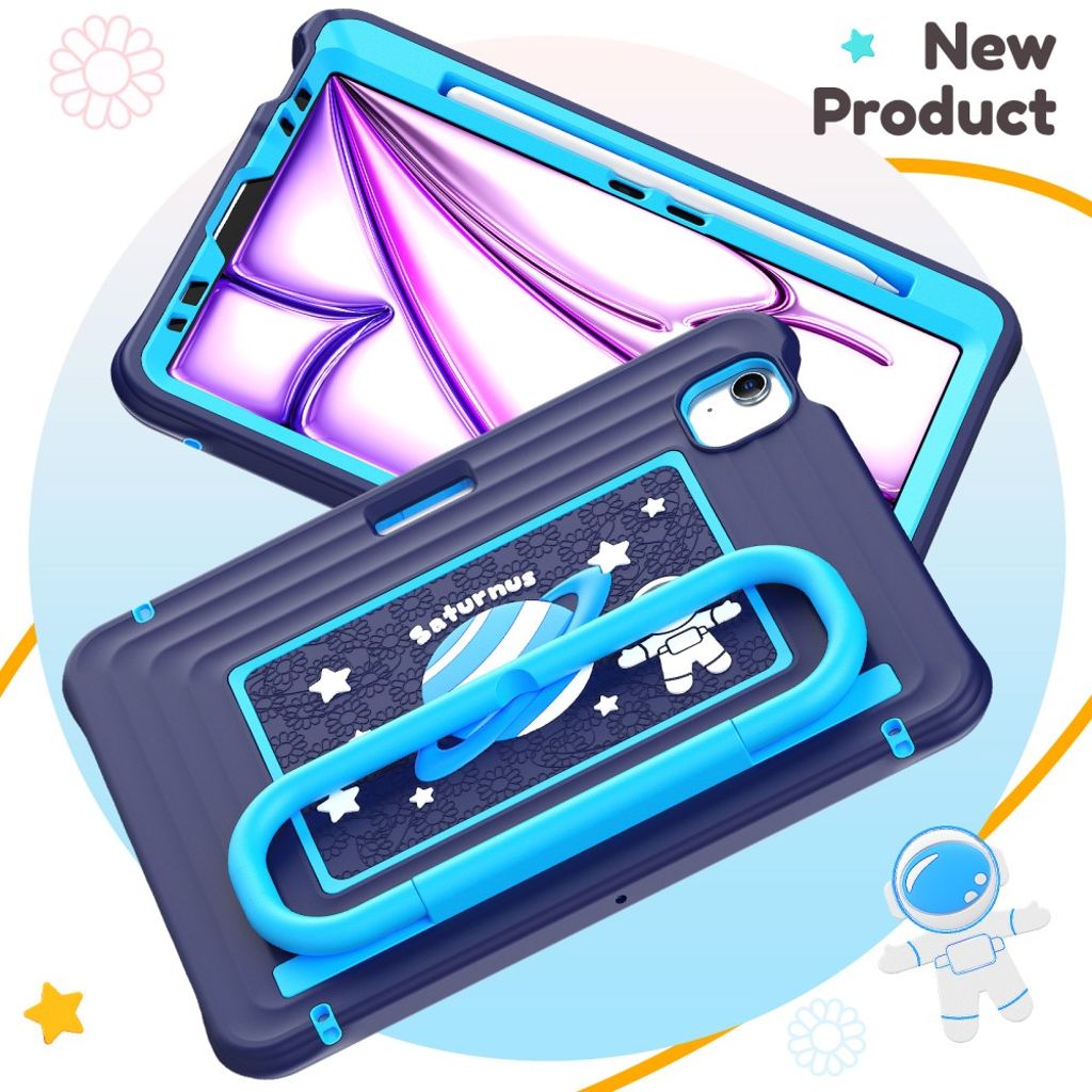 Lasten kuori jalustalla iPad Airille/Prolle 11" - sininen