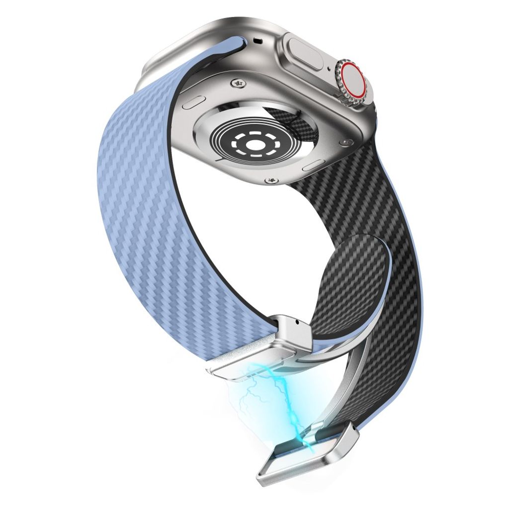 Apple Watch 42 / 41/ 40 / 38mm Klockarmband kolfibertextur - Ljusblå/Svart