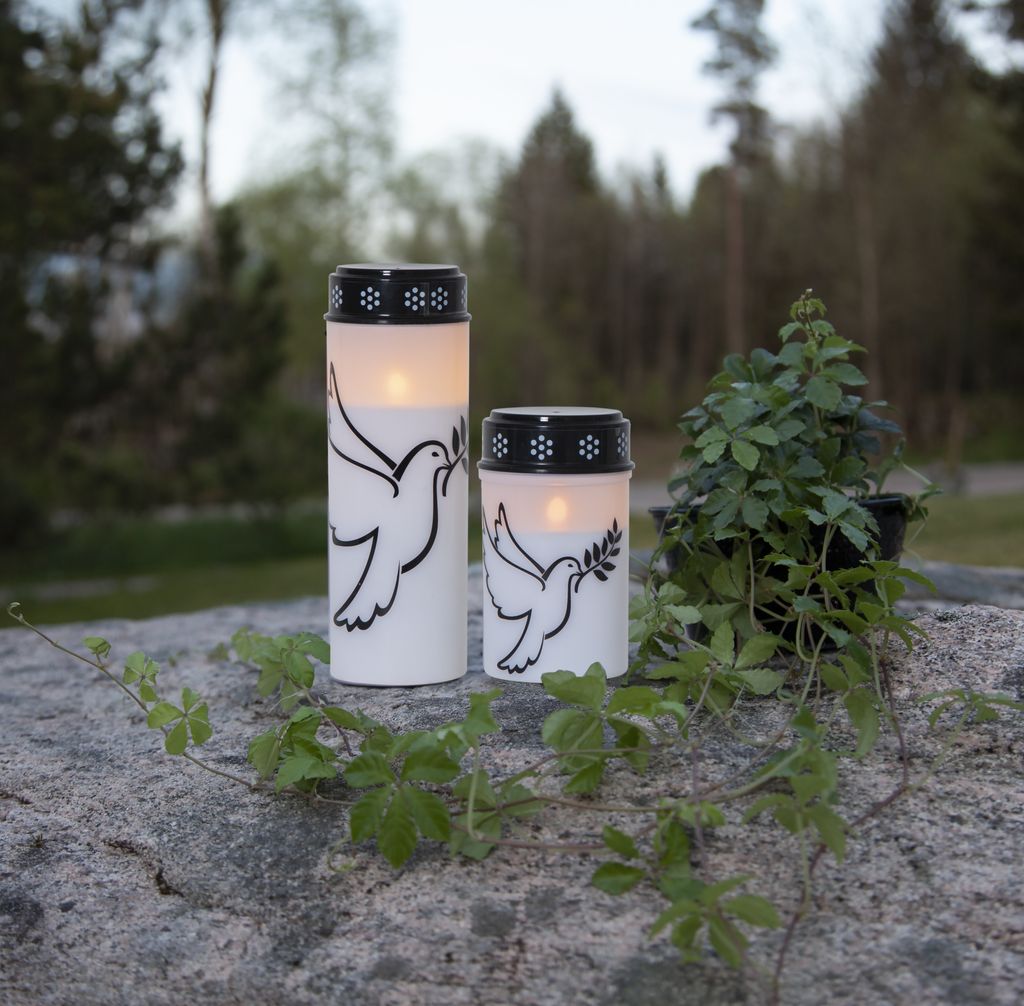 LED-gravlys Dove / 12 cm / batteri / timer / innendørs/utendørs bruk