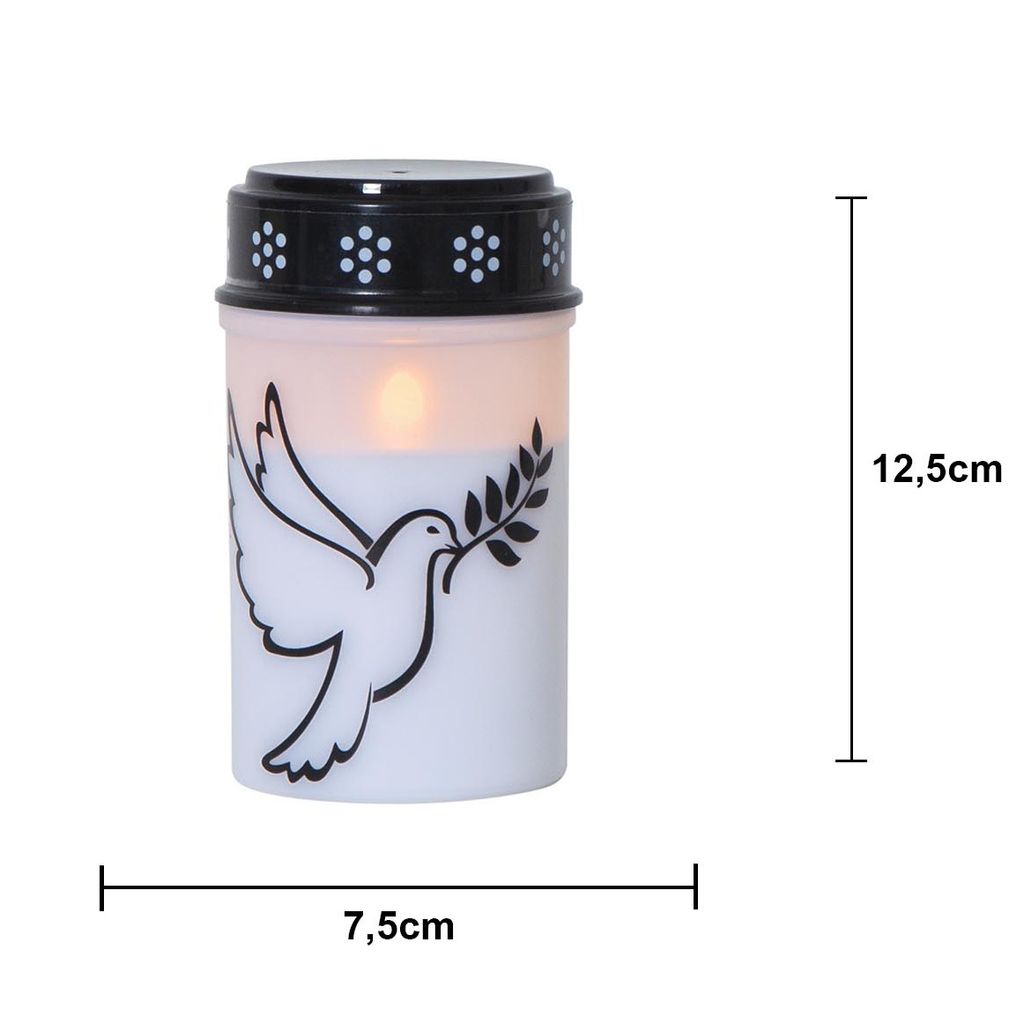 LED-gravlys Dove / 12 cm / batteri / timer / innendørs/utendørs bruk