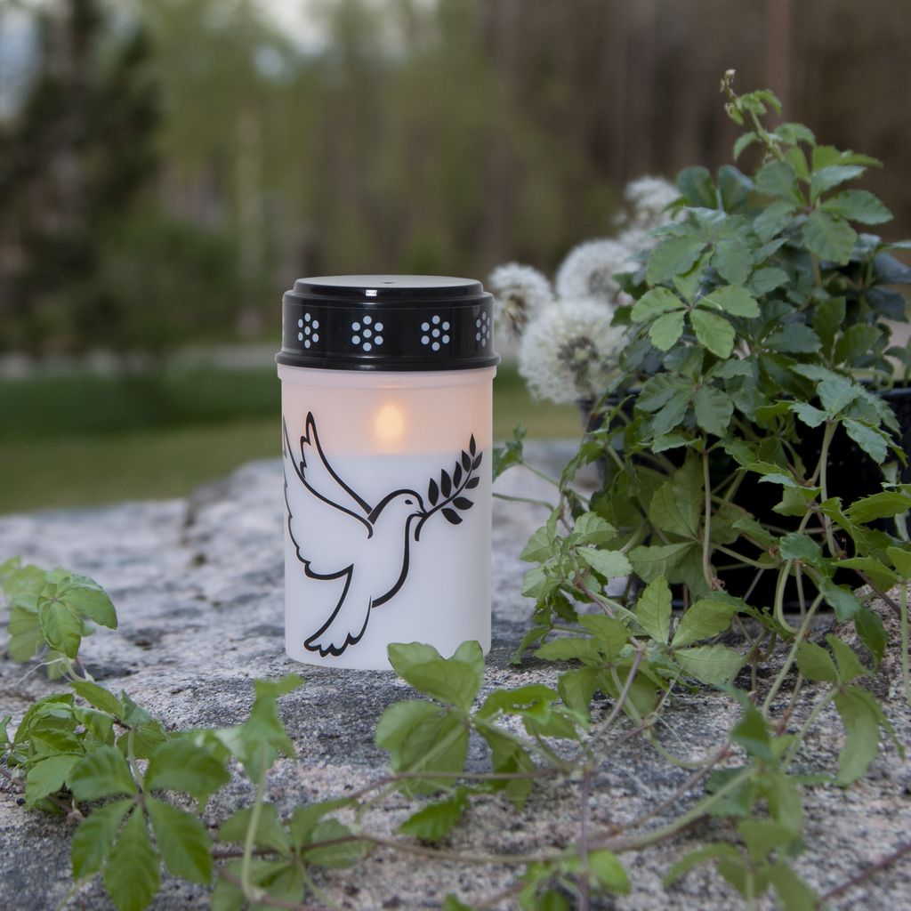 LED-gravlys Dove / 12 cm / batteri / timer / innendørs/utendørs bruk