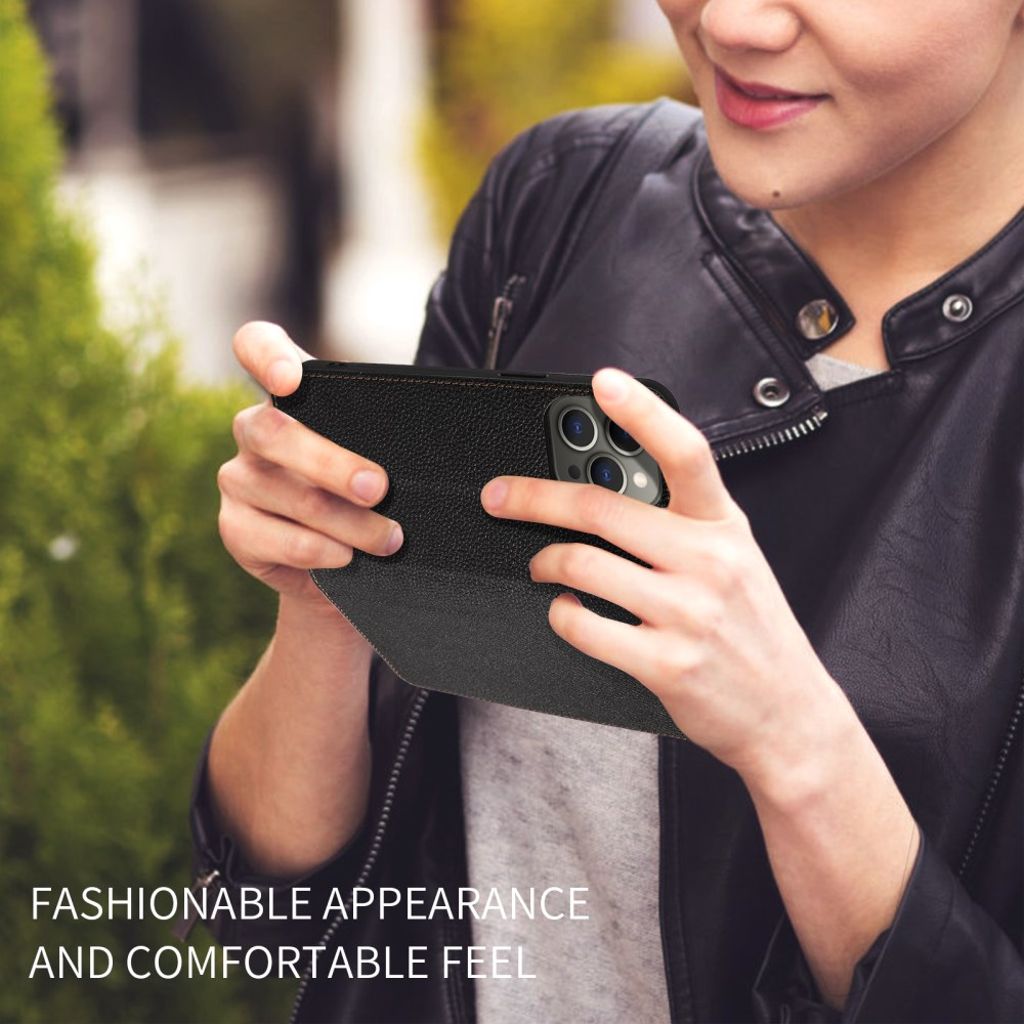 iPhone 14 Pro Lompakkokotelo RFID-estävällä ja jalustalla - Musta