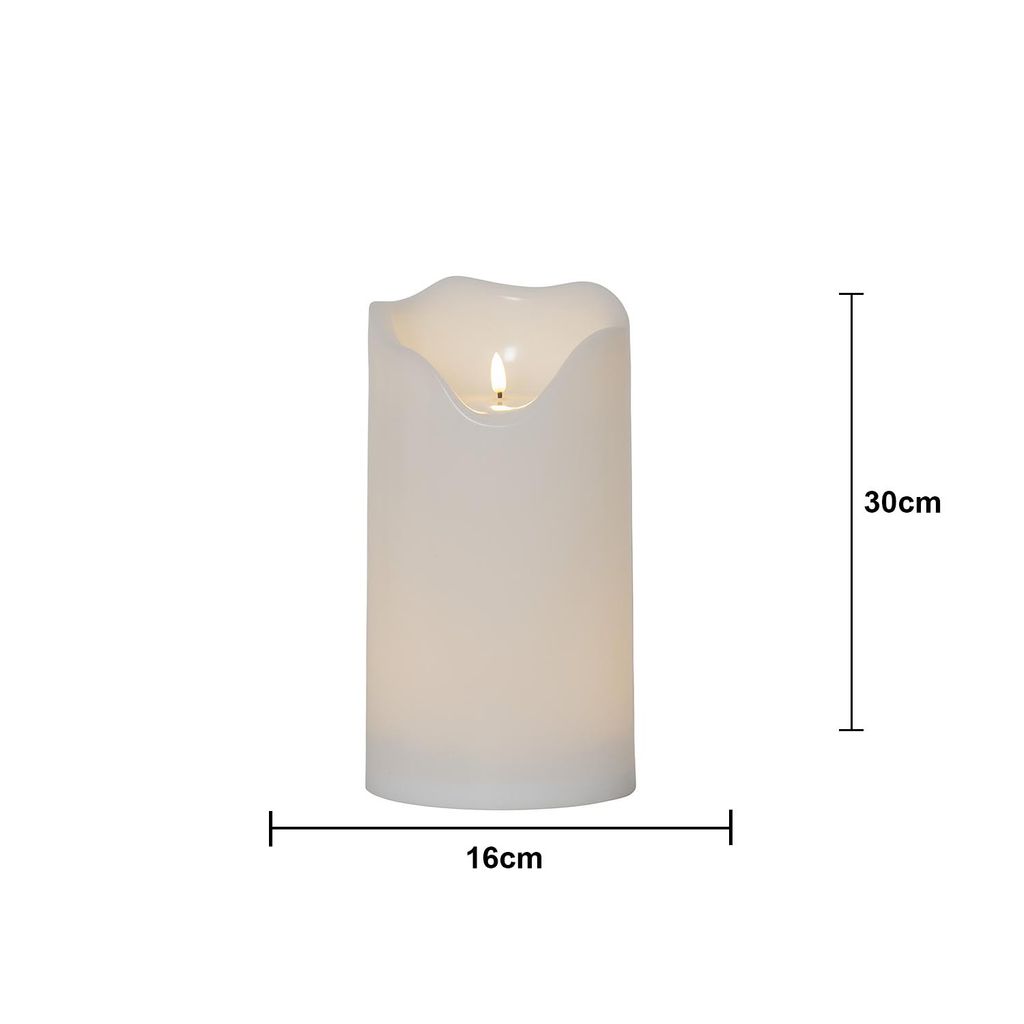 LED BLOCKLJUS FLAMME GRAND VIT / 30 CM / TIMER / UTOMHUS