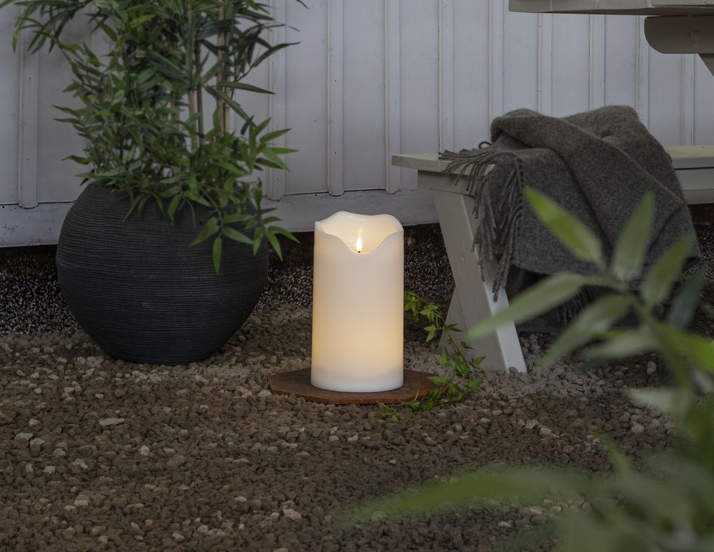 LED BLOCKLJUS FLAMME GRAND VIT / 30 CM / TIMER / UTOMHUS
