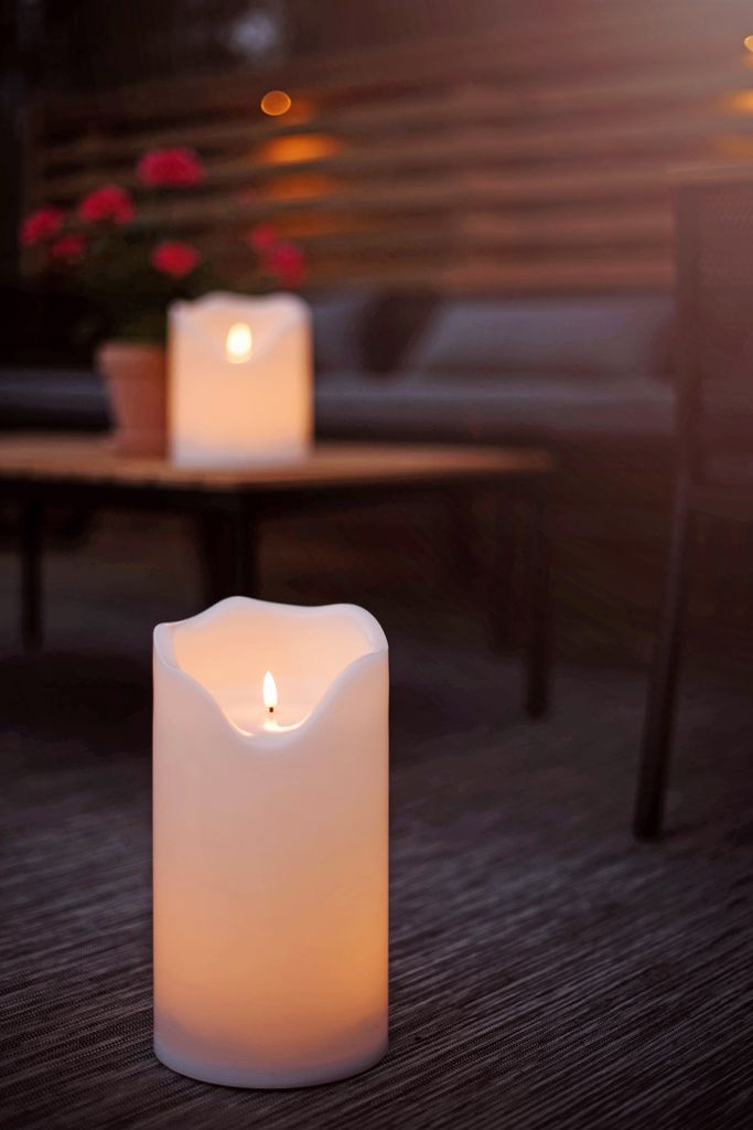 LED BLOCKLJUS FLAMME GRAND VIT / 30 CM / TIMER / UTOMHUS