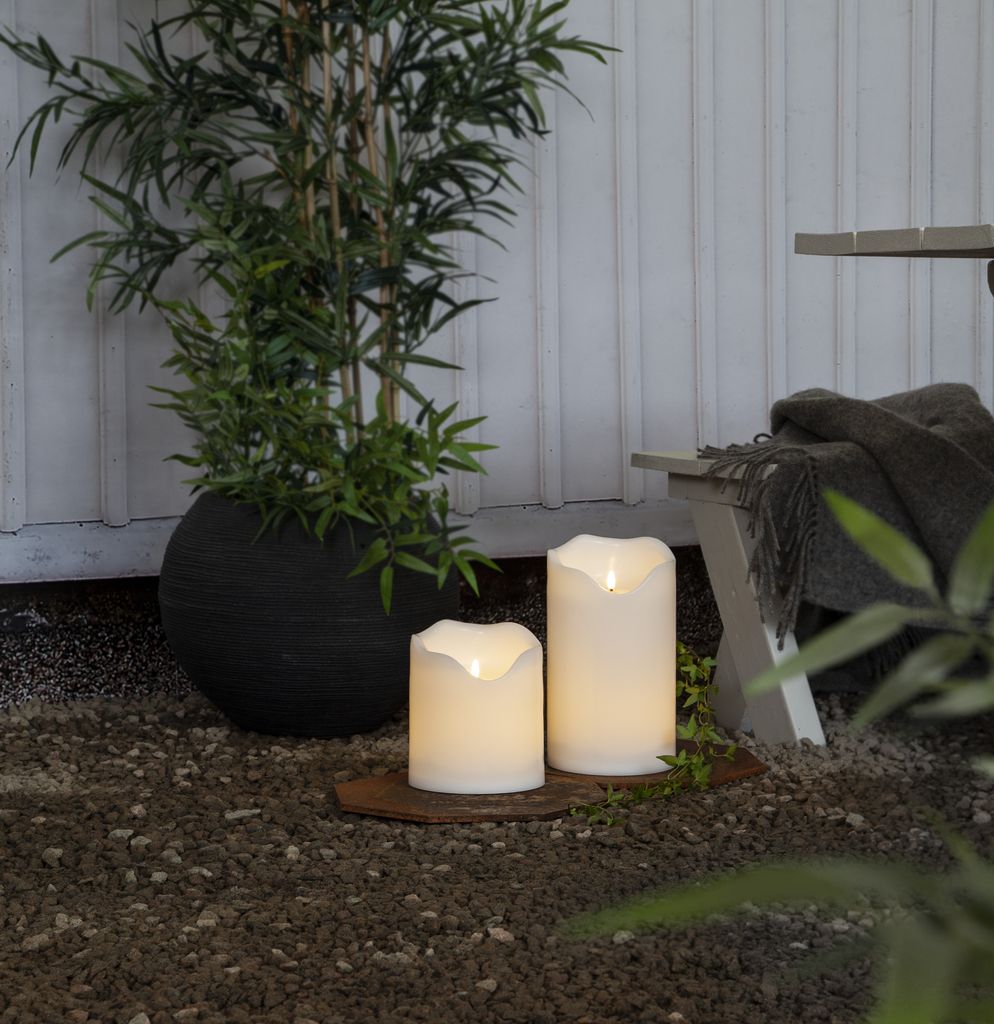 LED BLOCKLJUS FLAMME GRAND VIT / 30 CM / TIMER / UTOMHUS