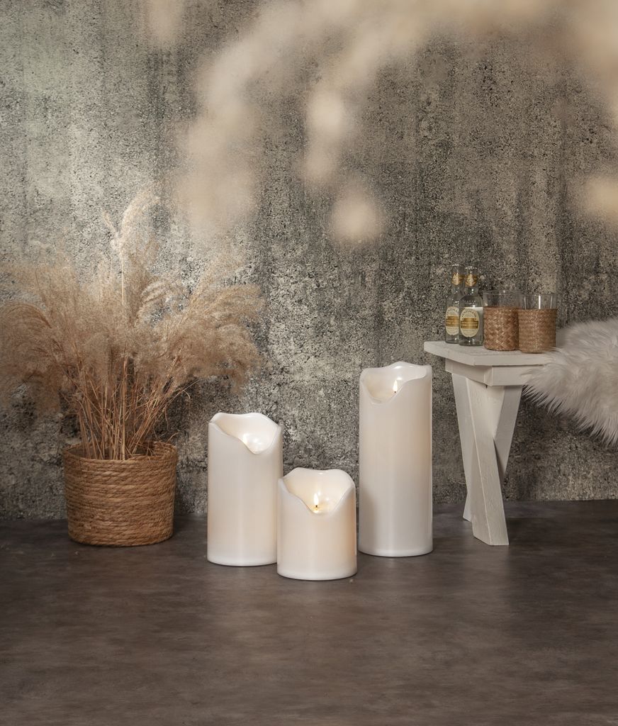 LED BLOCKLJUS FLAMME GRAND VIT / 40 CM / TIMER / UTOMHUS