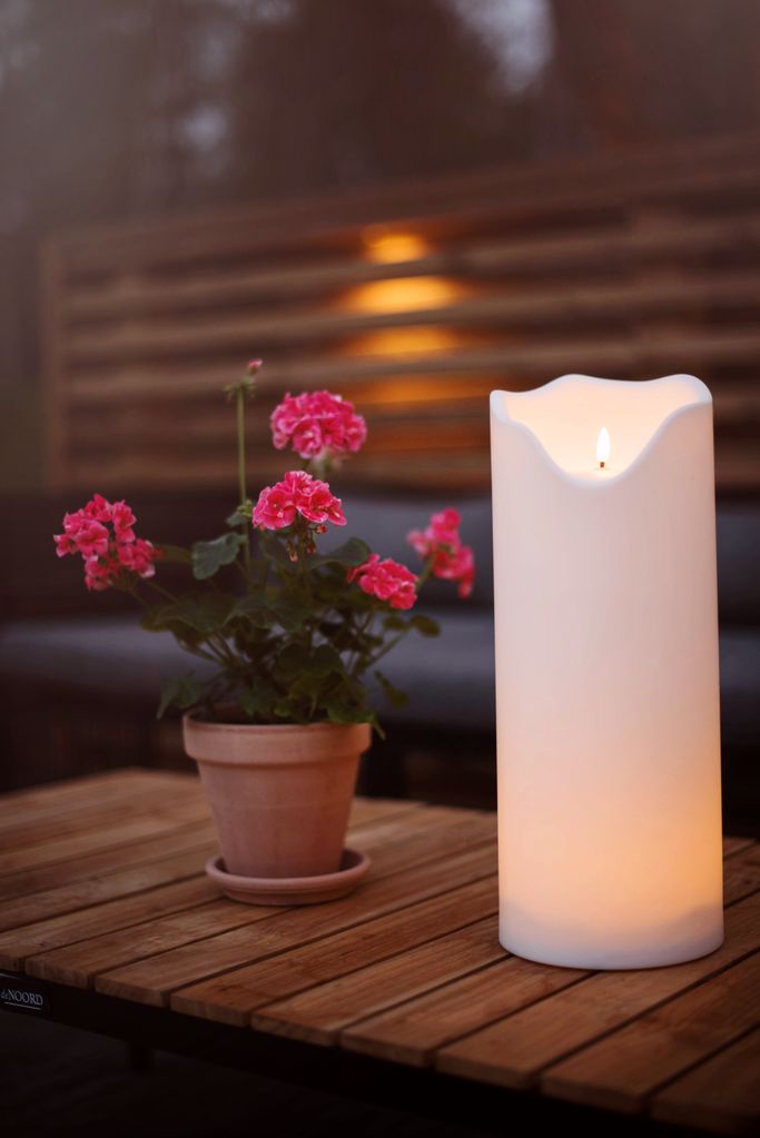 LED BLOCKLJUS FLAMME GRAND VIT / 40 CM / TIMER / UTOMHUS