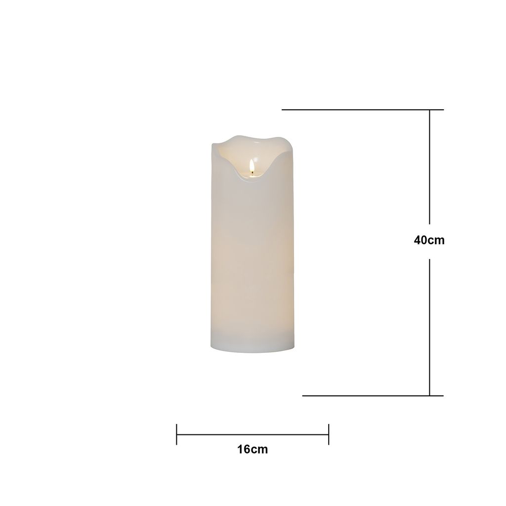 LED BLOCKLJUS FLAMME GRAND VIT / 40 CM / TIMER / UTOMHUS
