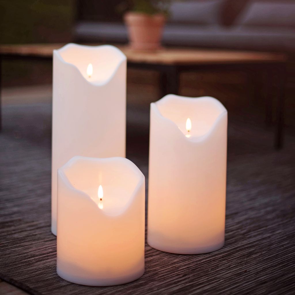 LED BLOCKLJUS FLAMME GRAND VIT / 40 CM / TIMER / UTOMHUS